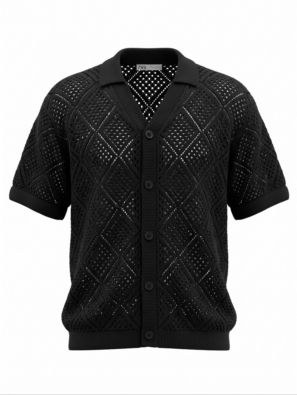 Zara Black Short-Sleeve Buisiness Casual Festival Open-Knit Cardigan